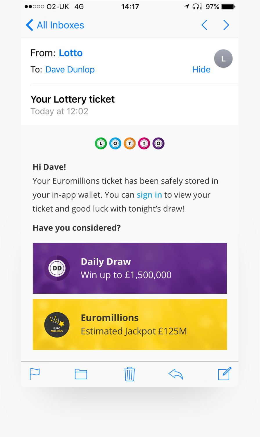 An opportunity for cross sell and upsell with your digital lottery design